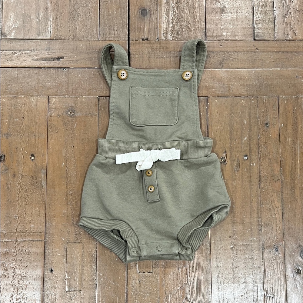 Jamie Kay olive green short overall romper 3-6 months organic cotton